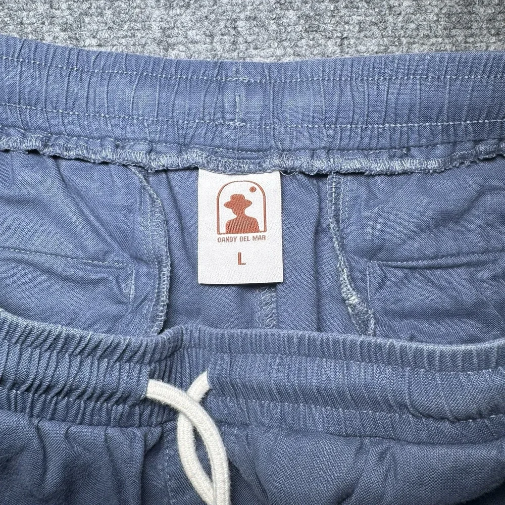 Dandy Del Mar Linen Blend Drawstring Pants Navy Blue Men Large Coconut Button